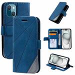 For iPhone 15 Skin Feel Splicing Leather Phone Case(Blue)