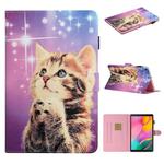 For Samsung Galaxy Tab A 10.1 (2019) T515 / T510 Colored Drawing Pattern Horizontal Flip PU Leather Case with Holder & Card Slot(Starry Cat)
