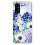 For Huawei Honor 30 Shockproof Painted TPU Protective Case(Blue White Rose)