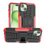 For  iPhone 15 Plus Tire Texture TPU + PC Phone Case with Holder(Red)