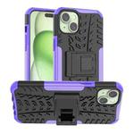 For  iPhone 15 Plus Tire Texture TPU + PC Phone Case with Holder(Purple)