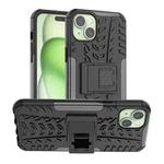 For  iPhone 15 Plus Tire Texture TPU + PC Phone Case with Holder(Black)