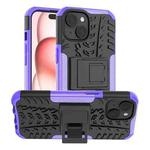 For  iPhone 15 Tire Texture TPU + PC Phone Case with Holder(Purple)