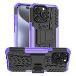 For  iPhone 15 Pro Max Tire Texture TPU + PC Phone Case with Holder(Purple)