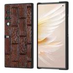 For Honor V Purse Genuine Leather Mahjong Pattern Black Edge Phone Case(Brown)