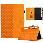 For Samsung Galaxy S10 FE+ Rhombus Embossed Leather Smart Tablet Case(Khaki)