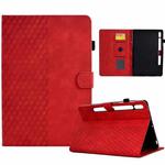 For Samsung Galaxy S10 FE+ Rhombus Embossed Leather Smart Tablet Case(Red)