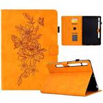 For Samsung Galaxy Tab S10 FE+ Peony Butterfly Embossed Leather Smart Tablet Case(Khaki)
