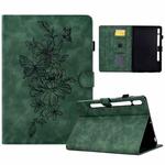 For Samsung Galaxy Tab S10 FE+ Peony Butterfly Embossed Leather Smart Tablet Case(Green)