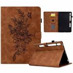 For Samsung Galaxy Tab S10 FE+ Peony Butterfly Embossed Leather Smart Tablet Case(Brown)