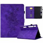 For Samsung Galaxy Tab S10 FE+ Peony Butterfly Embossed Leather Smart Tablet Case(Purple)
