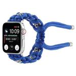 For Apple Watch SE 2023 44mm Silk Silver Beads Braided Watch Band(Blue)