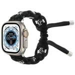 For Apple Watch Ultra 2 49mm Silk Silver Beads Braided Watch Band(Black)