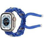For Apple Watch Ultra 49mm Silk Silver Beads Braided Watch Band(Blue)