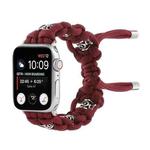 For Apple Watch Series 3 38mm Silk Silver Beads Braided Watch Band(Wine Red)