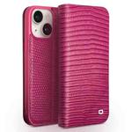 For iPhone 15 Plus QIALINO Little Crocodile Texture Genuine Leather Phone Case(Rose Red)