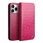 For iPhone 17 Pro Max QIALINO Little Crocodile Texture Genuine Leather Phone Case(Rose Red)