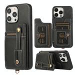For iPhone 15 Pro Max 01 RFID Card Bag Cowhide Texture PU Phone Case(Black)