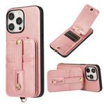 For iPhone 15 Pro Max 02 RFID Card Bag Cowhide Texture PU Phone Case(Pink)