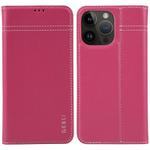 For iPhone 15 Pro Max GEBEI Top-grain Horizontal Flip Leather Phone Case(Rose Red)
