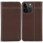 For iPhone 15 Pro GEBEI Top-grain Horizontal Flip Leather Phone Case(Brown)