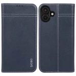 For iPhone 16 GEBEI Top-grain Horizontal Flip Leather Phone Case(Blue)