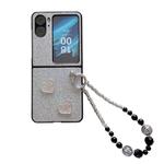 For OPPO Find N2 Flip Gradient Color Glitter Shockproof Protective Phone Case With Bead Chain(Grey)