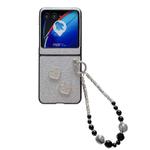 For Motorola Razr 40 Ultra Gradient Color Glitter Shockproof Protective Phone Case With Bead Chain(Grey)