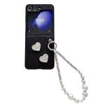 For Samsung Galaxy Z Flip5 5G Gradient Color Glitter Shockproof Protective Phone Case With Bead Chain(Black)