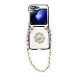 For Samsung Galaxy Z Flip5 5G Integrated Morandi Diamond Flower + Chain Phone Case(White)