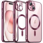 For iPhone 15 Magsafe Magnetic Transparent Electroplated TPU Phone Case(Pink)