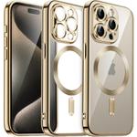 For iPhone 15 Pro Transparent Electroplated Magsafe Magnetic TPU Phone Case(Gold)