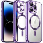 For iPhone 14 Pro Transparent Electroplated Magsafe Magnetic TPU Phone Case(Purple)