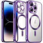 For iPhone 14 Pro Max Transparent Electroplated Magsafe Magnetic TPU Phone Case(Purple)