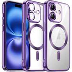 For iPhone 16 Transparent Electroplated Magsafe Magnetic TPU Phone Case(Purple)