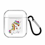 For Apple AirPods 1/2 Cartoon Pattern Transparent TPU Earphone Case with Keychain(Unicorn)
