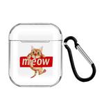 For Apple AirPods 1/2 Cartoon Pattern Transparent TPU Earphone Case with Keychain(Cat 2)