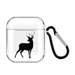 For Apple AirPods 1/2 Cartoon Pattern Transparent TPU Earphone Case with Keychain(Deer)