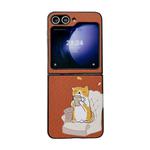For Samsung Galaxy Z Flip5 5G Braided Texture Colored Drawing Pattern Phone Case(Brown Coffee Cat)