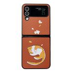 For Samsung Galaxy Z Flip4 5G Braided Texture Colored Drawing Pattern Phone Case(Brown Sleeping Cat)