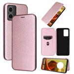 For Motorola Moto G85 Carbon Fiber Texture Flip Leather Phone Case(Pink)