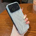 For iPhone 14 Wood Grain Large Window Electroplated + Acrylic Phone Case(Blue)