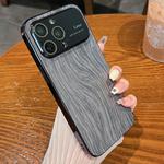 For iPhone 14 Pro Wood Grain Large Window Electroplated + Acrylic Phone Case(Black)