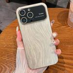 For iPhone 14 Pro Wood Grain Large Window Electroplated + Acrylic Phone Case(Gold)
