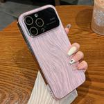 For iPhone 13 Pro Max Wood Grain Large Window Electroplated + Acrylic Phone Case(Pink)