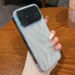 For iPhone 12 Wood Grain Large Window Electroplated + Acrylic Phone Case(Blue)