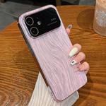 For iPhone 11 Wood Grain Large Window Electroplated + Acrylic Phone Case(Pink)