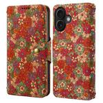 For iPhone 16 Denior Flower Language Series Cork Fabric Oil Edge Leather Phone Case(Summer)