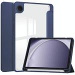 For Samsung Galaxy Tab A9 Acrylic 3-folding Leather Tablet Case with Pen Slot(Dark Blue)