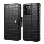 For iPhone 14 Pro Denior Crocodile Texture Oil Edge Leather Phone Case(Black)